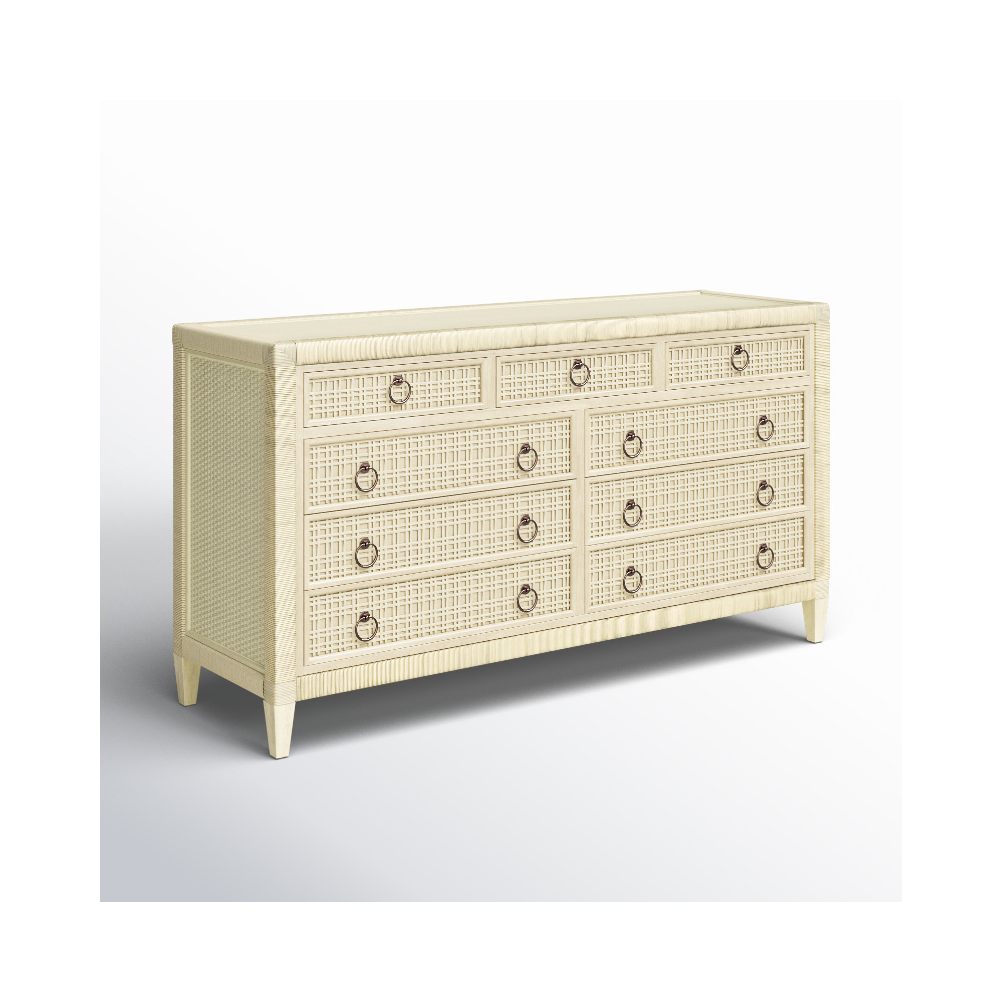 Monterey 9 Drawer 64'' W Dresser, Bisque, No, Satin Nickel