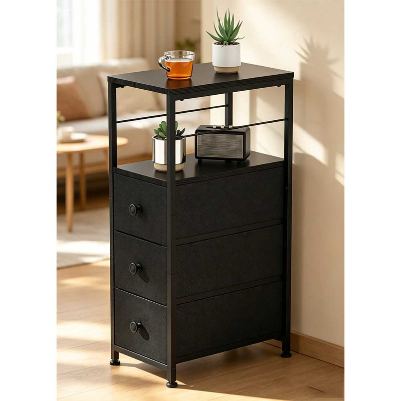 Organisateur de rangement avec tiroirs et tablette supérieure, table d'appoint en métal et en bois pour chambre à coucher, salon, bureau