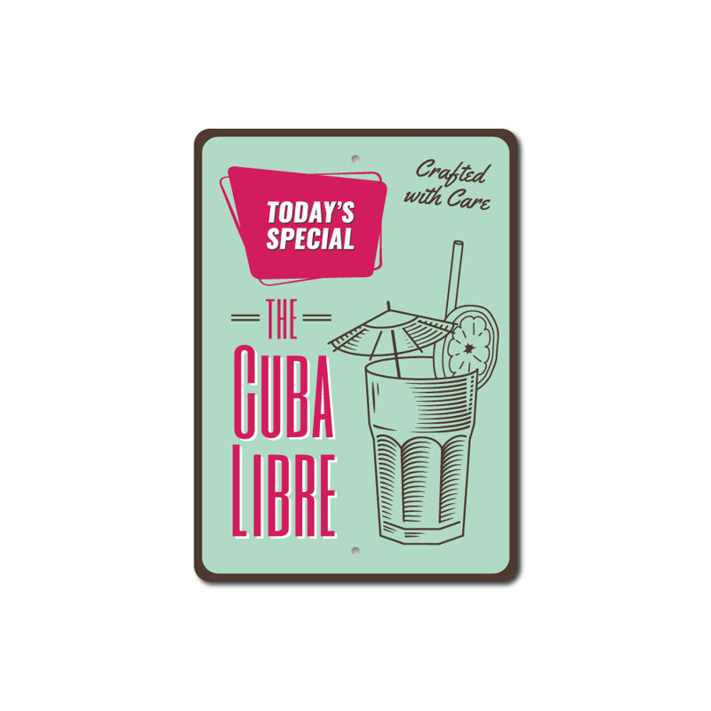 Plaque en aluminium spécialité boisson, H 18 po x l 12 po x P 0,06 po