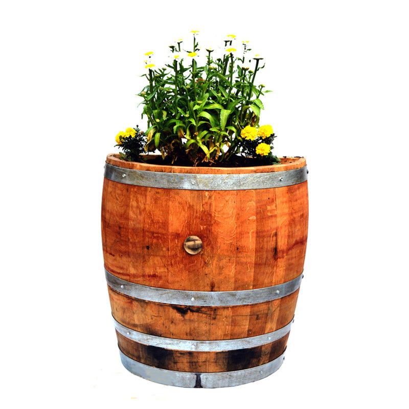 Tall Quarter Oak Wine Barrel Planter, 26"W X 13"D