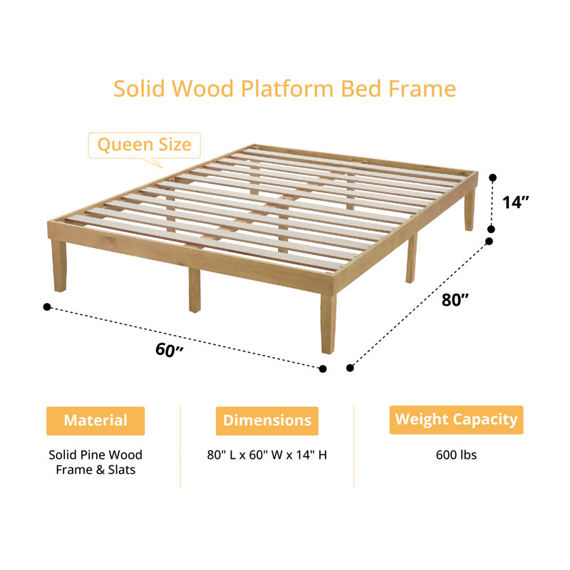 Kailianna 14'' Solid Wood Platform Bed – Durable Wooden Bed Frame with Tall Design for Extra Heavy Duty Support and Timeless Style