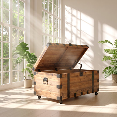 Table basse coffre de rangement HOUSEMART 41 po L x 22 po P x 20 po H en bois massif recyclé et métal noir