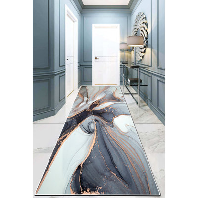 Lineham Abstract Machine Woven Polyester Area Rug in Gray/Bronze/Navy
