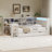 Twin Size L-Shaped Wooden Daybed With Desk And Storage Bookcase, Corner Bed With Upholstered Headboard And Under-Bed Drawers And LED Light For For Bedroom Living Room-501690222-501690220
