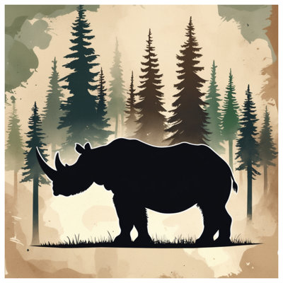 Silhouette Rhinoceros Forest Bath Mat