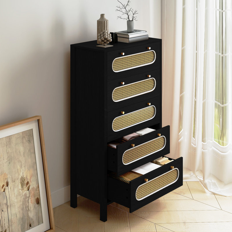  Accent Cabinet With 5 Drawers, Black