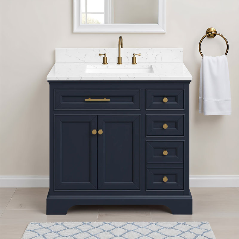 Lisette 36" Single Bathroom Vanity Set, Indigo Blue/Brushed Gold