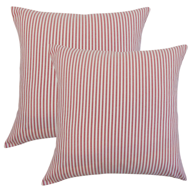  Coussin décoratif en coton à rayures, Beige, 18" H x 18" H