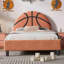 Lit plateforme tapissier Basketball Design pour enfants et garçons, adolescents, orange