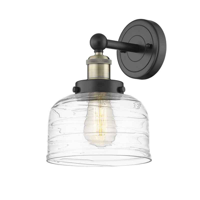Cetronia Armed Sconce, Clear Deco Swirl, Black Antique Brass