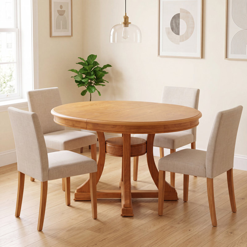 Alvares Extendable Solid Wood Dining Table with Pedestal Base