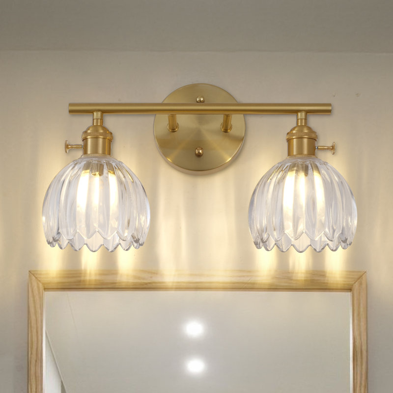 Luminaire de salle de bain à 3 lumières à intensité variable avec abat-jour en forme de tulipe, Laiton brossé, Deux lumières