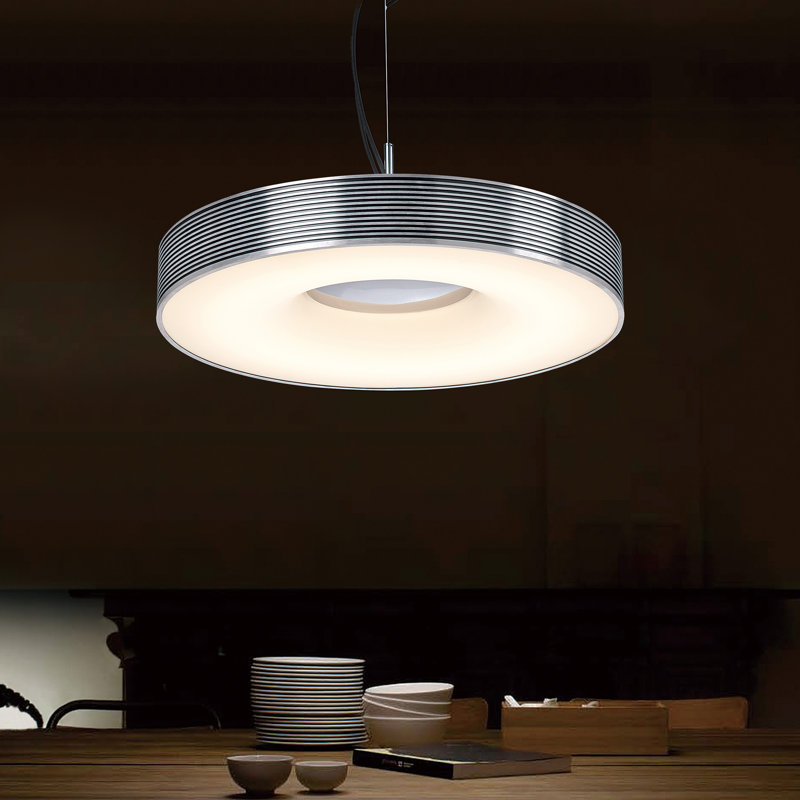 Lustre tambour unique à 1 lumière DEL, Argent, H 3,2 po x l 21,65 po x P 21,65 po