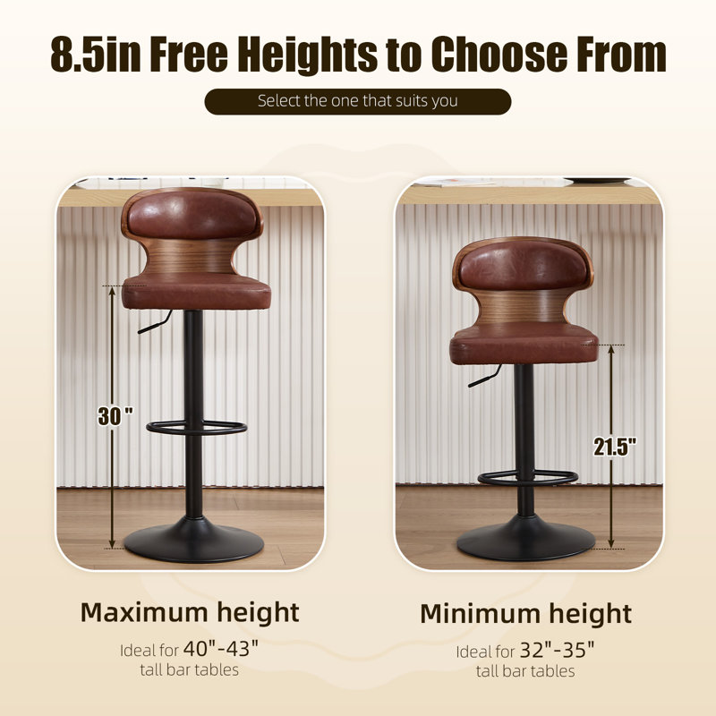 Swivel PU Leather Adjustable Height Bar Stool, Brown