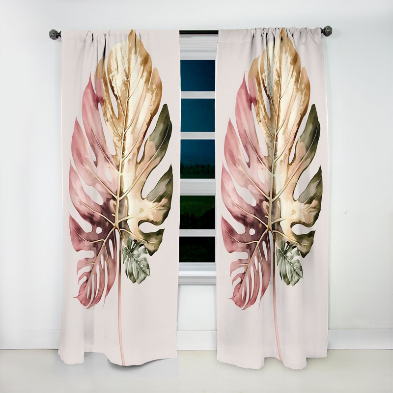 Sarina - Gold And White Philodendron Leaf I - Traditional Curtain - Velvet Room Darkening - 1 panel, 52" W x 108" L