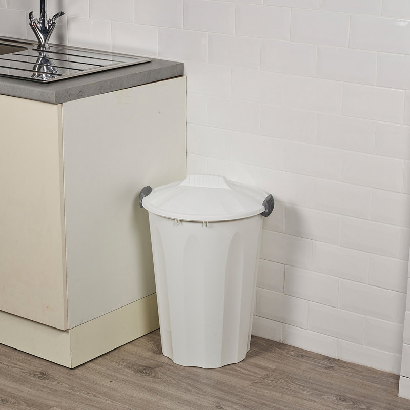 Horsten Plastic Manual Lift Kitchen Trash Can, 40 Litres, White