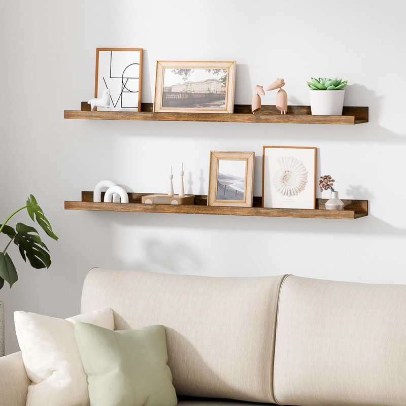 Floating Shelves For Wall Decor And Storage, Set Of 6 Wooden Wall Mounted Shelves For Living Room, Bedroom, Bathroom, Kitchen, Long Picture Ledge Shelves With Elegant Design