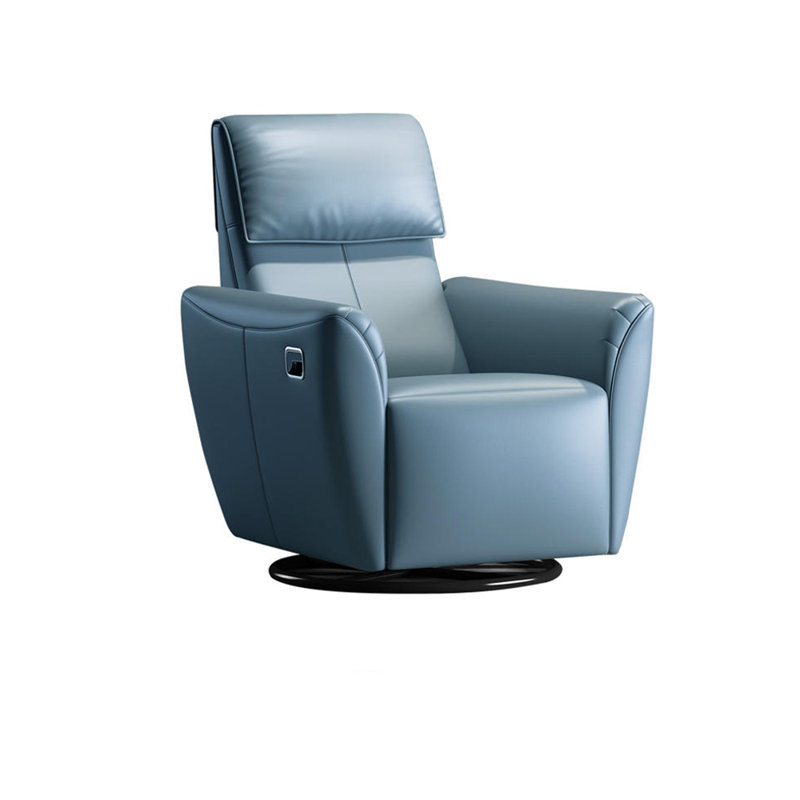 Élégant fauteuil inclinable en cuir avec cadre en bois massif., Similicuir bleu clair