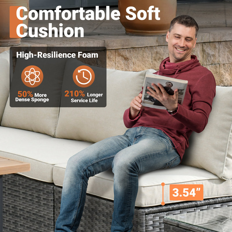 Chappotin Wicker 4 - Person Modular Patio Conversation Sets with Cushions, Beige