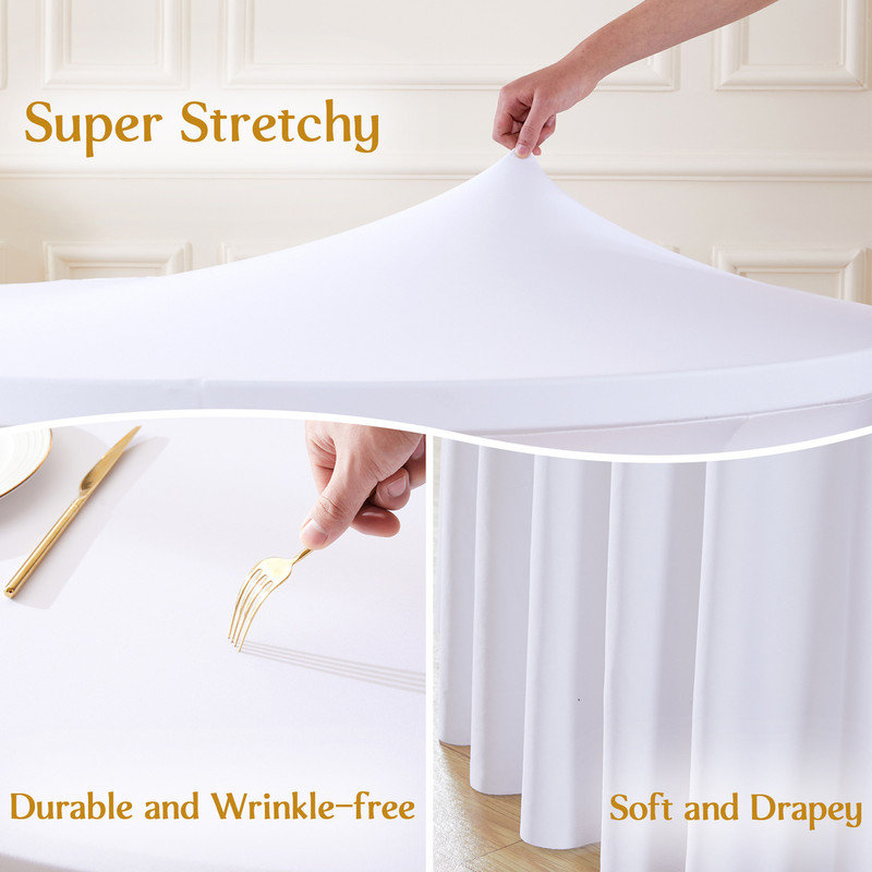 4 Pack Spandex Baby Blue Round Tablecloths for 60in Tables, 120Inch Stretchy Fitted 5FT Round Table Clothes,Wrinkle Free Table Cover with Skirt for Wedding Party Dining Banquet