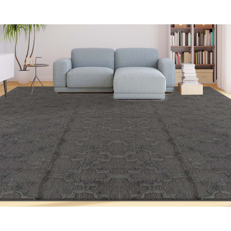 Wool Geometric Area Rug in Gray