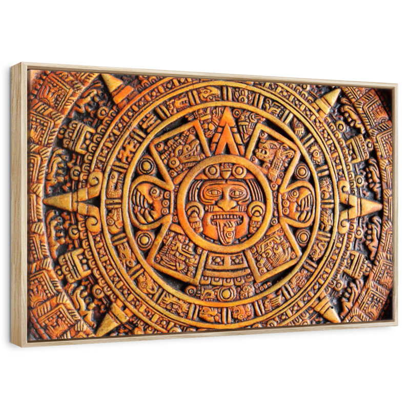 Calendrier aztèque, Cadre flottant en bois naturel, 37 po x 25 po