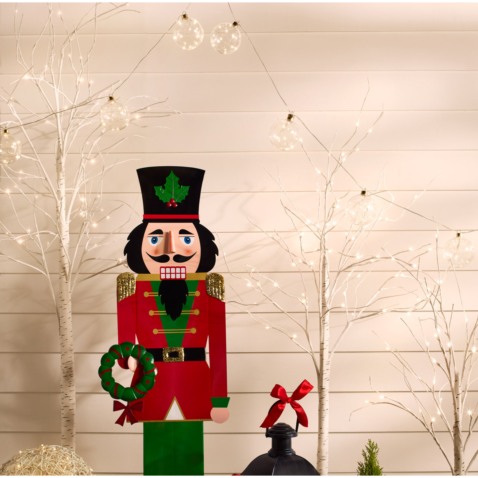 Glass Christmas Ornament Garland with String Lights