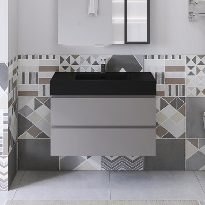 Sibin 35.8'' Single Bathroom Vanity with Solid Surface Top