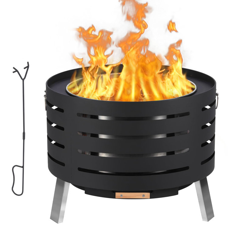 Foyer extérieur de 30 pouces sans fumée - extérieur avec foyer au bois avec flux d'air à 360 °, cendrier amovible et toile imperméable en bambou