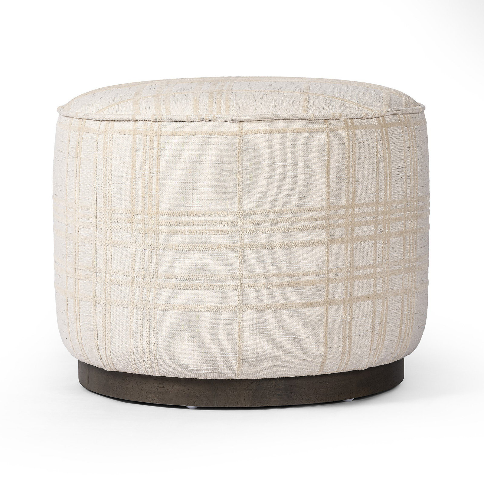 Acker 22" Wide Round Standard Ottoman, Sheffield Ivory Polyester