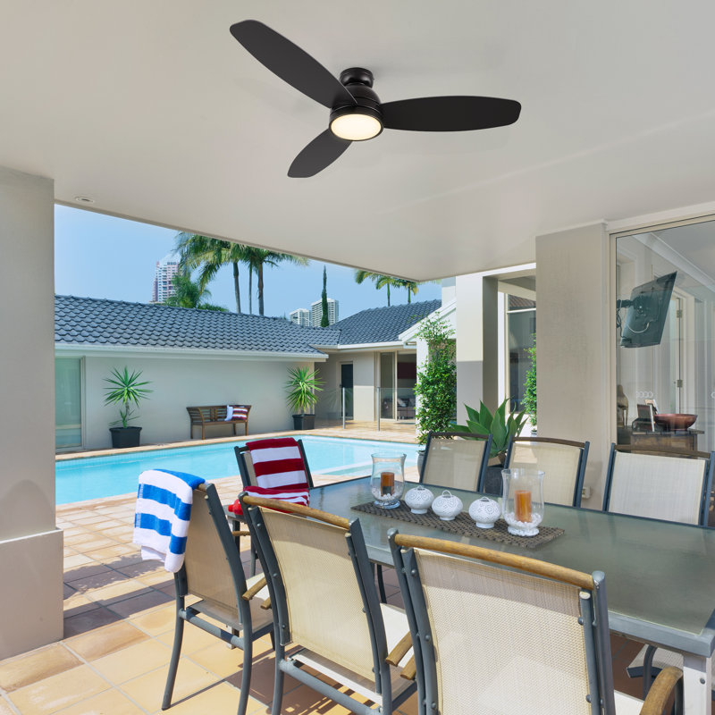 Ventilateur de plafond encastré intelligent avec lumière, télécommande, moteur à courant continu, Noir, noir, noir, noir, 52"