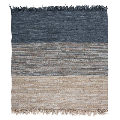Grund Hand Woven Leather/Cotton/Jute Rug in Blue/Gray
