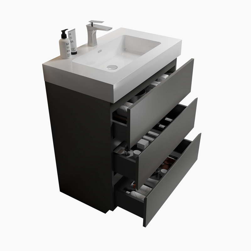 Munasar 29.9'' Single Bathroom Vanity with Solid Surface Top, White