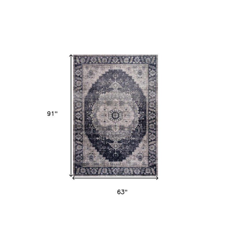 Tapis oriental noir et gris 5 pi