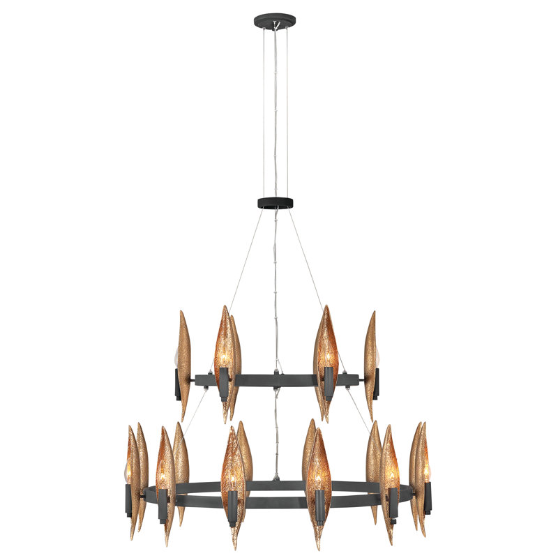 Willow 36" Carbon Black and Gold 18-Light Tiered Chandelier