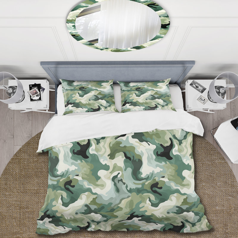 Literie vert chic camouflage I, Housse de couette pour très grand lit et 2 très