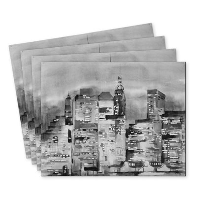 Watercolor Cityscape Polyester Kundra Set of 4 - Home Decor
