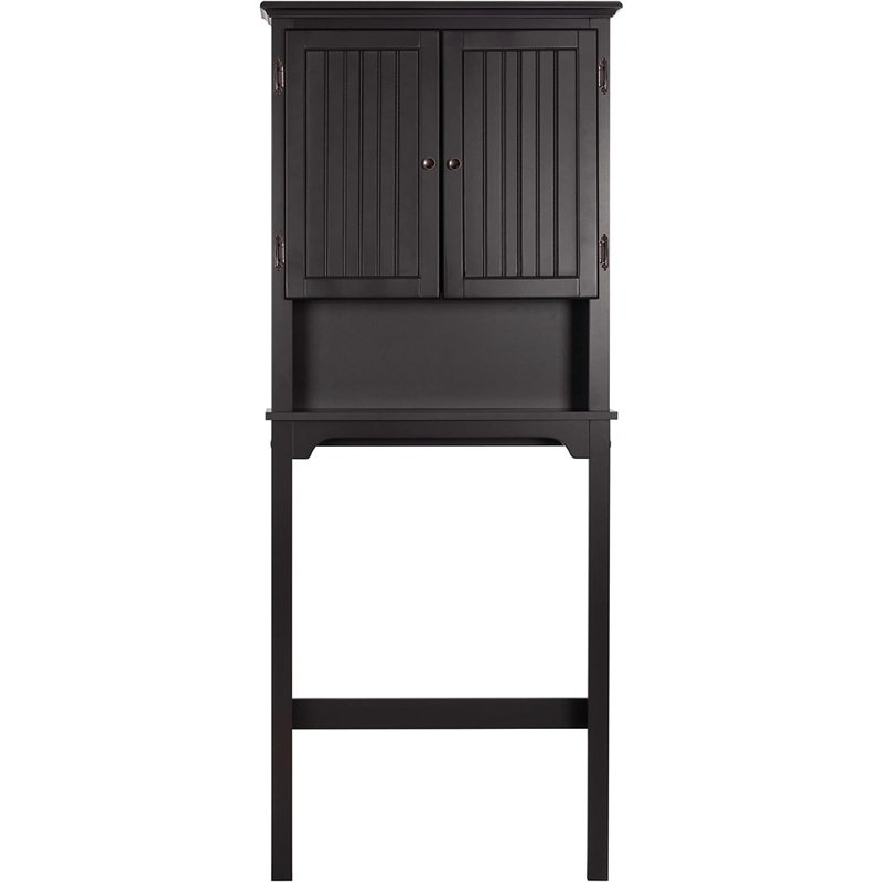 Meuble de rangement au-dessus des toilettes avec portes, étagères réglables, design lambris, organisateur de salle de bain couleur espresso