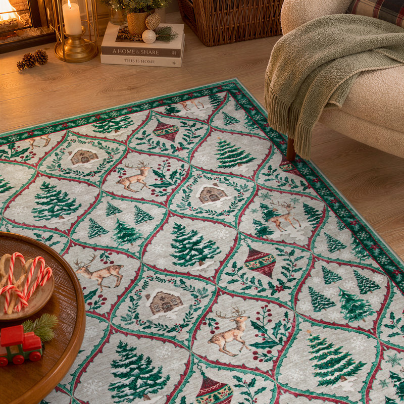 Tapis de Noël à motif marocain Laziya, Rectangle 5 pi x 7 pi