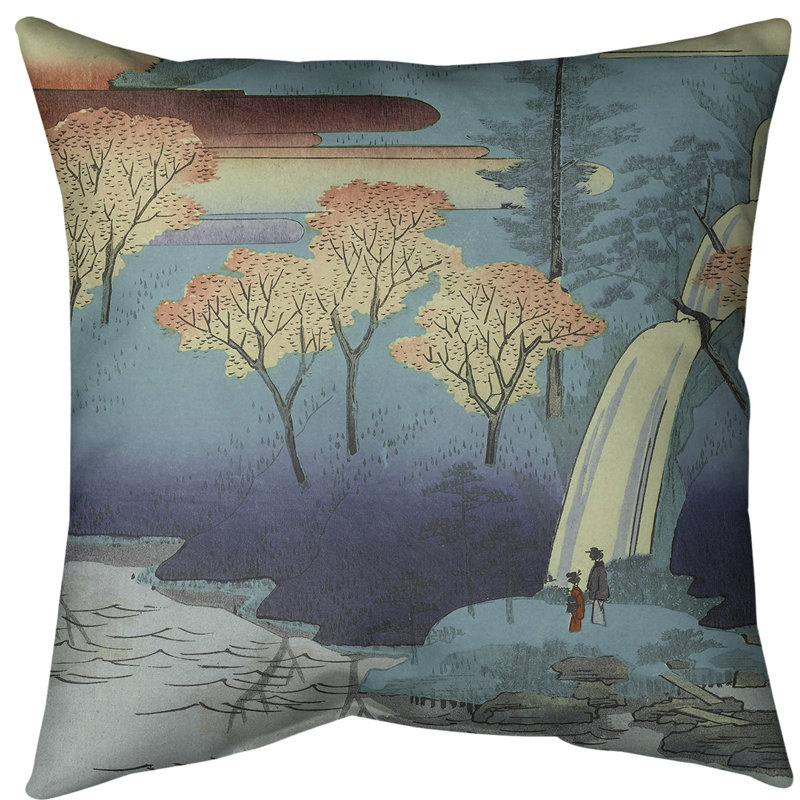 Coussin euro chiyogaike étang, Bleu, Faux lin