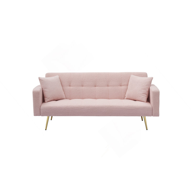 Canapé-lit 71,7 pouces en molleton rose avec deux coussins décoratifs pour un confort douillet et polyvalent, Rose