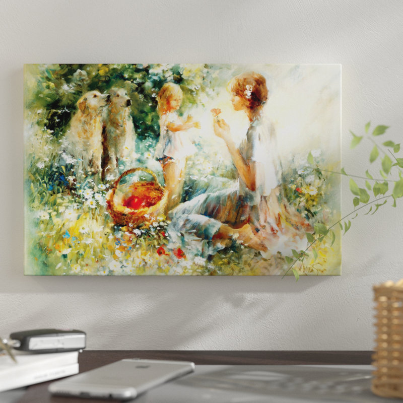 « pique-nique », impression sur toile, H 18 po x l 26 po x P 1,5 po, Pas de tapis, Toile tendue