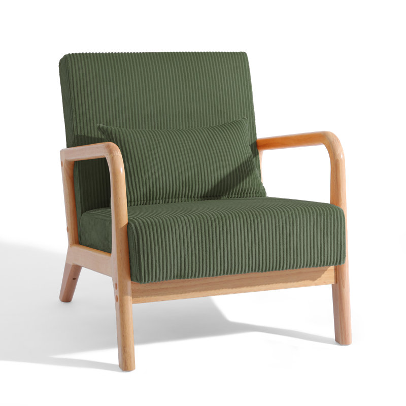 Chaise d'appoint Jyrin Mid Century, Velours côtelé gris-vert, Bois naturel