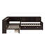 Lit plateforme en L avec lit gigogne, tiroirs et tablettes de rangement-392501221