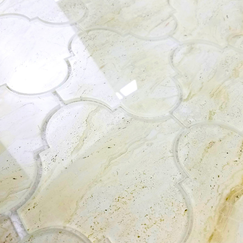 Nature 5.625 in. x 5.625 in. Glass Big Lantern Arabesque Mosaic Decorative Kitchen & Bathroom Wall Tile, Creme/Brown Veins