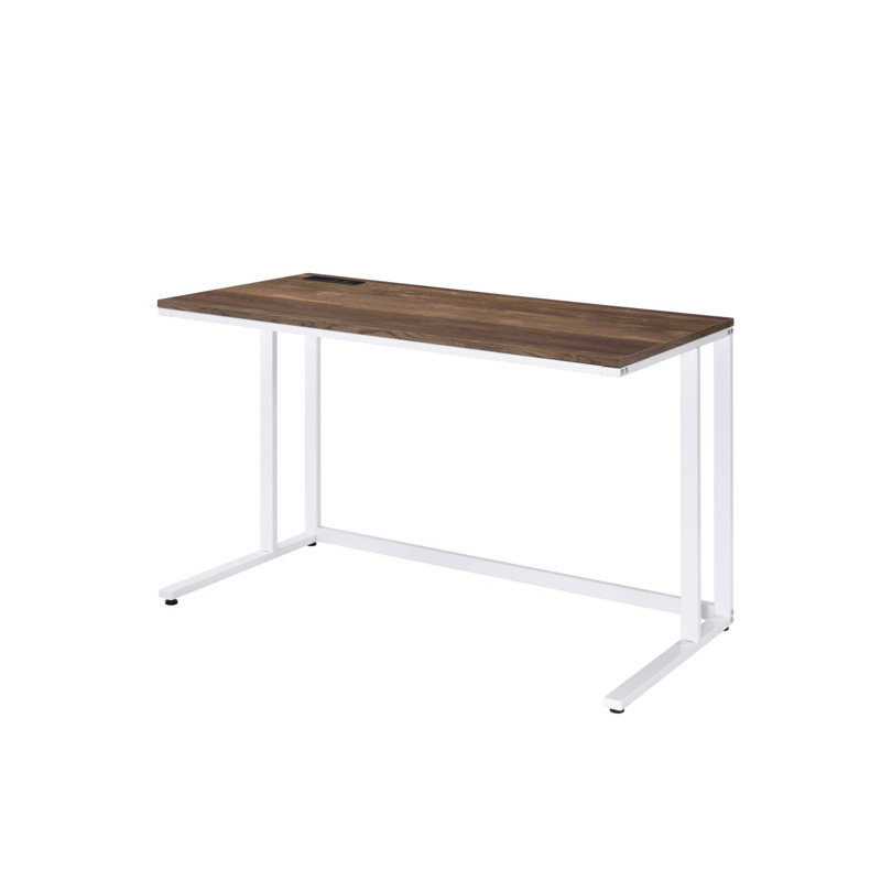 Tyrese Walnut & White Finish Writing Desk W/USB, Walnut/White