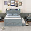 Lit double en bois avec tête de lit avec prises de courant, lit extensible avec lit gigogne simple avec trois tiroirs de rangement-225765984-225765990