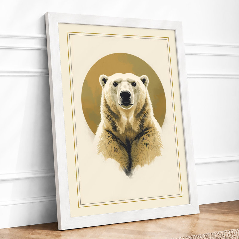 Polar Bear Portrait Botanical - Framed Print, A4 - 29.7 x 21.0 cm, White