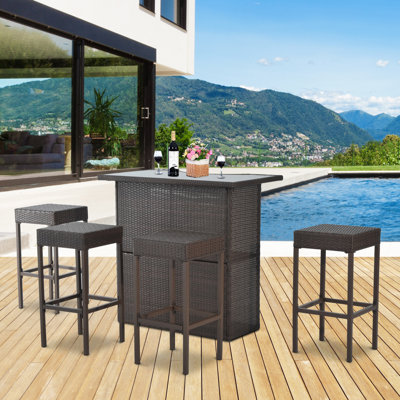 Skiba 5 Piece Outdoor Rattan Bar Height Dining Set by Gracie Oaks