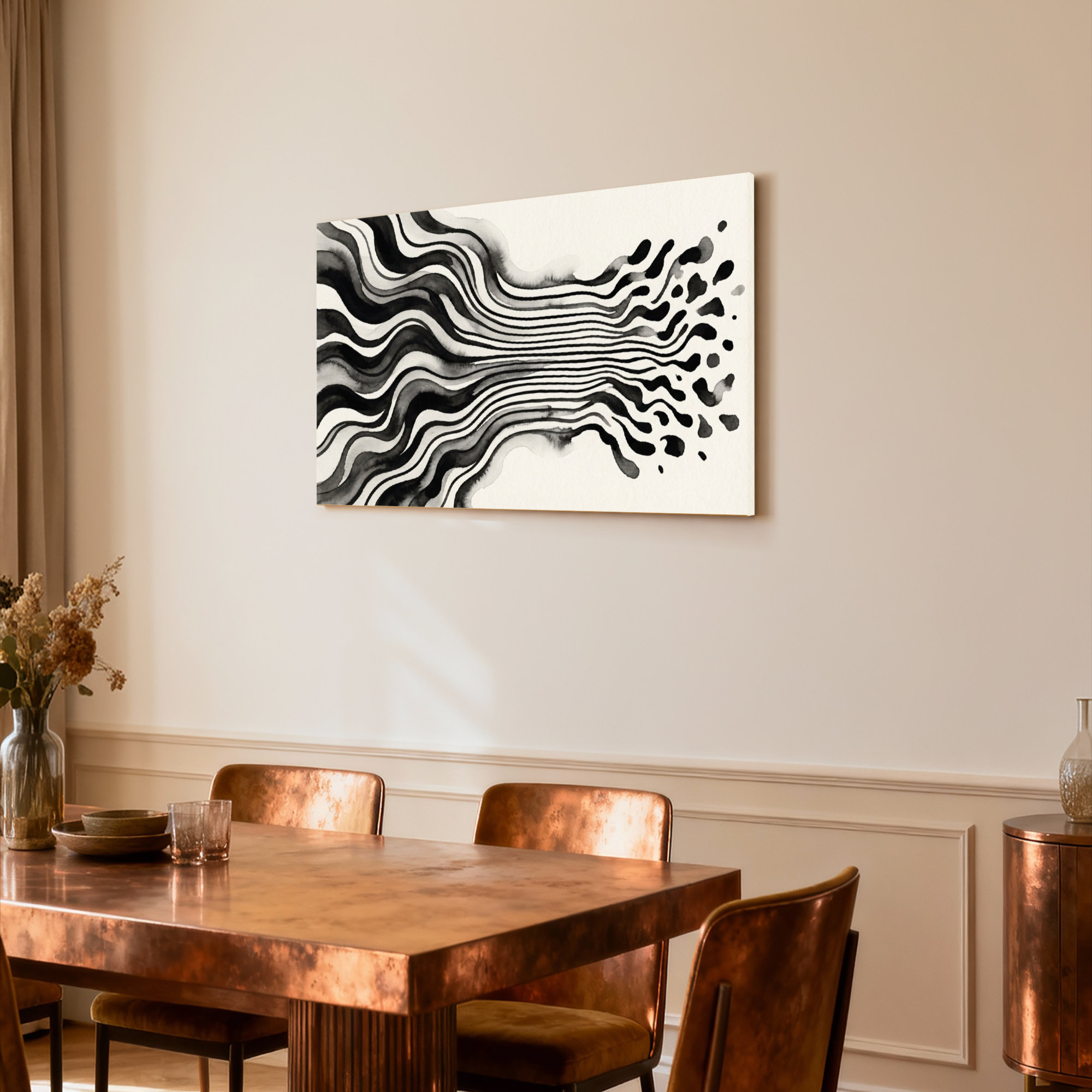 Latitude Run® Abstract Black And White Wave Pattern Canvas Wrapped Wall ...